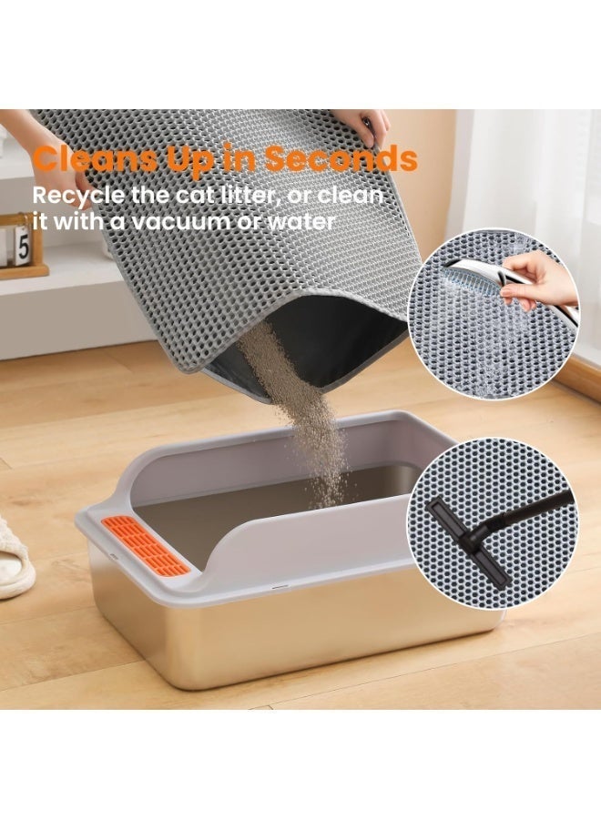 حصيرة صندوق فضلات القطط، تصميم مزدوج طبقة على شكل خلية نحل، مادة مقاومة للماء وتهتم بالبول، مقاومة للاحتكاك، مادة غير سامة، حصيرة صندوق فضلات القطط بمقاس 60 × 45 سم - Image 3